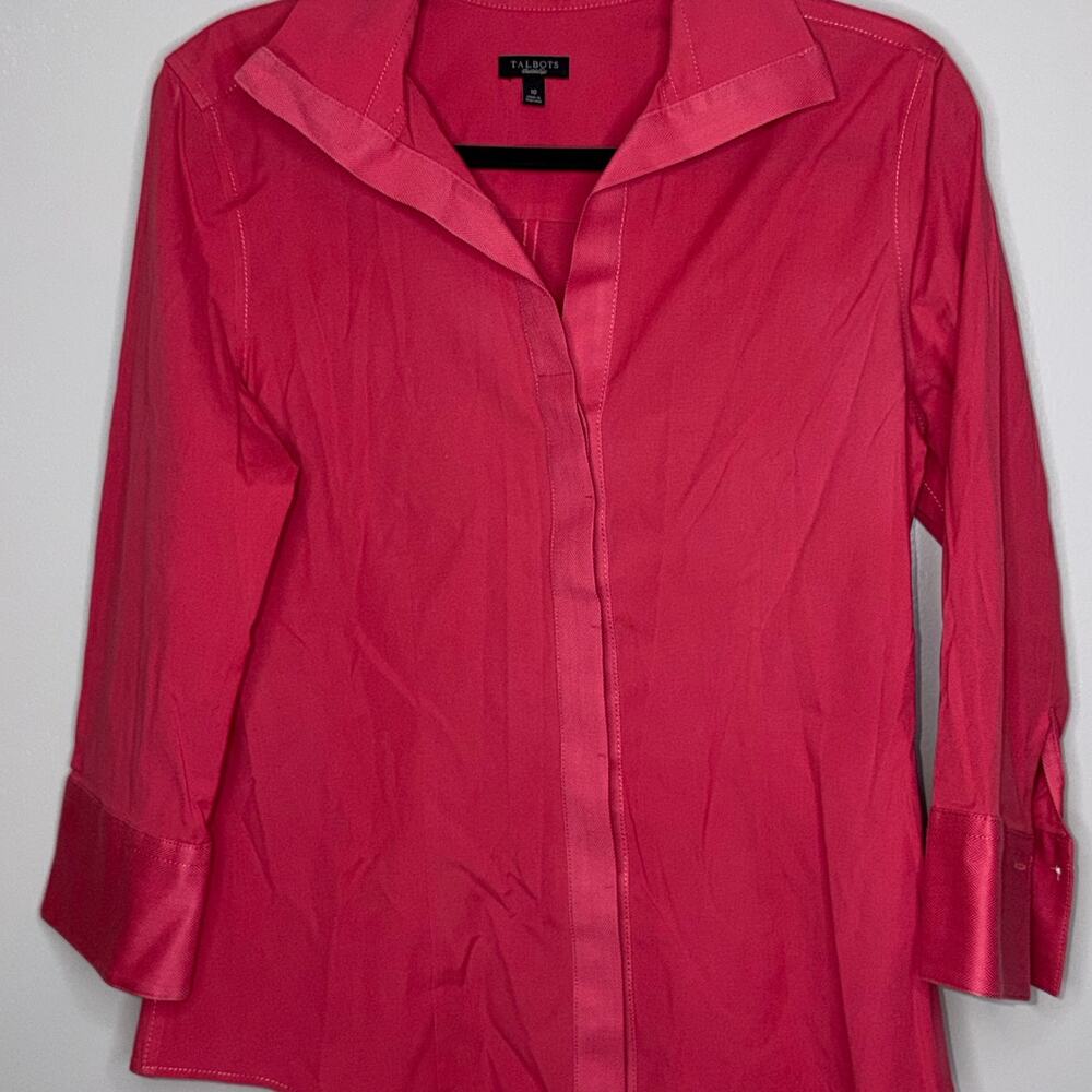 Talbots Wrinkle Resistant Womens Sz 10 Coral/Pink Long Sleeve Button Down Blouse